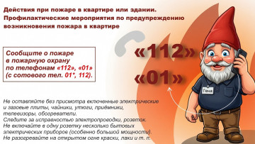 Информационные карточки с алгоритмом действий при пожаре в квартире.
